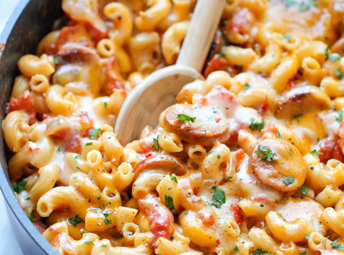 One Pot Andouille Sausage Skillet Pasta Recipe | Just A Pinch Recipes